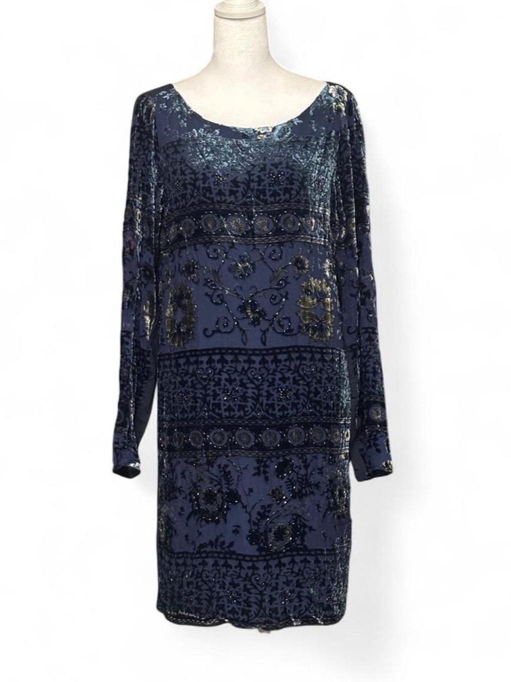 Hale Bob boho whimsical art nouveau shift dress velvet burnt out and beading